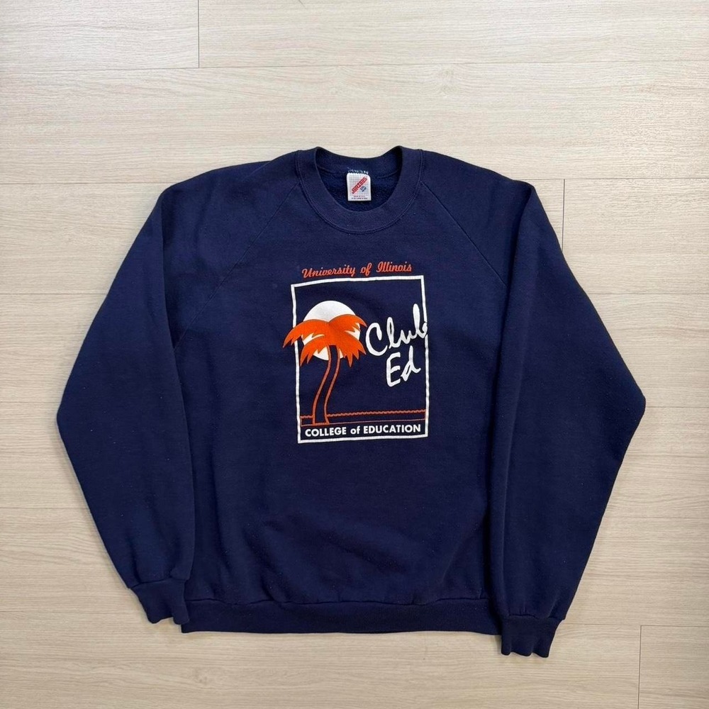 90's University Of Illinois Club Ed Navy Blue Crewneck Sweatshirt Mens Size XXL